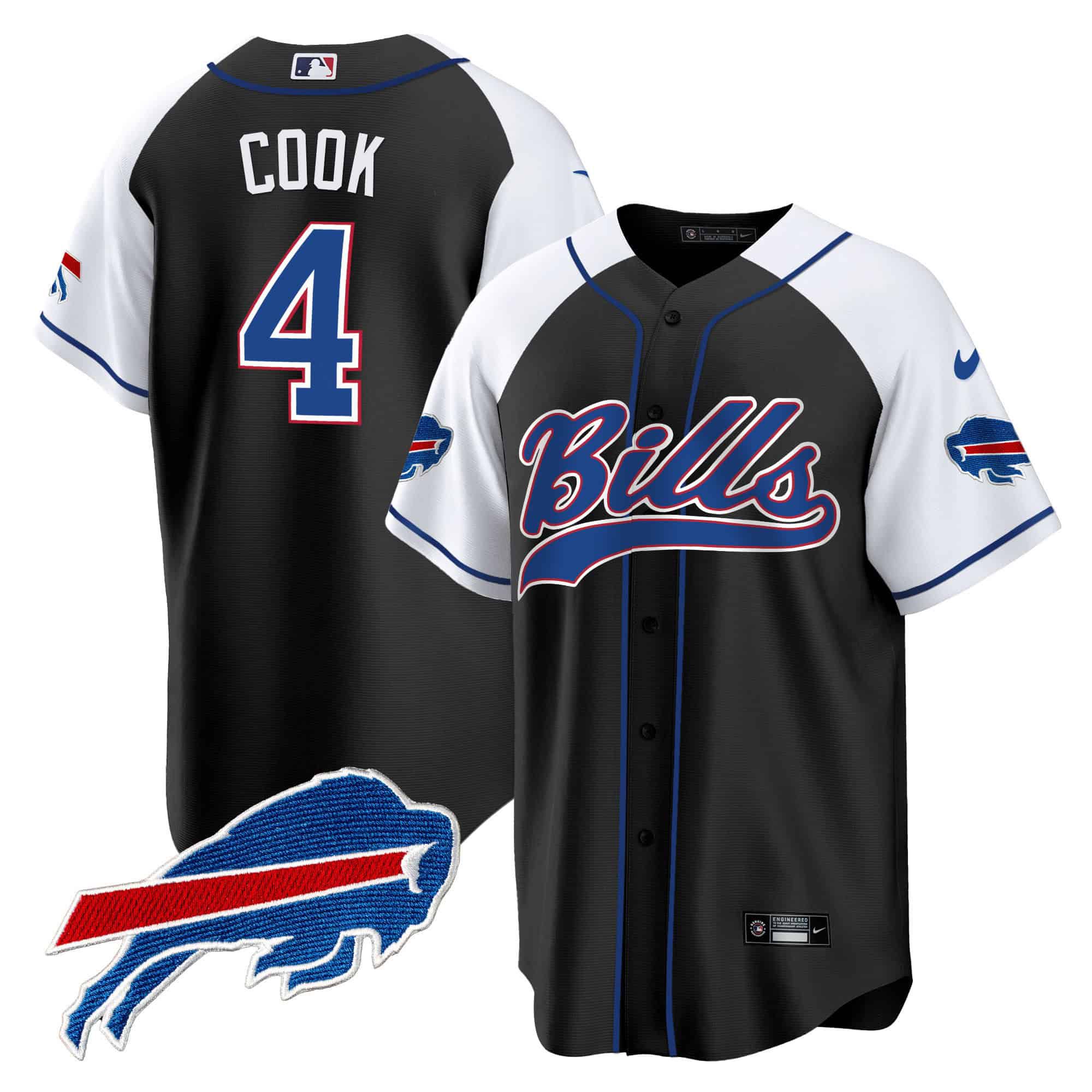 Men Buffalo Bills 4 Cook Black 2024 Nike Baseball Game NFL Jersey style 1